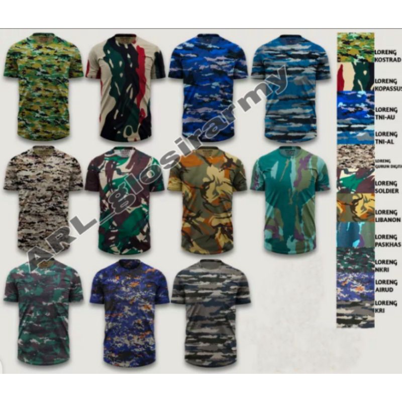 kaos pendek loreng army.kaos oblong loreng army.