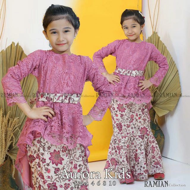 Setelan Kebaya Anak Brukat Aurora / kebaya anak modern/ kebaya anak murah/ kebaya anak brukat SD TK / kebaya anak perempuan / kebaya anak brukat