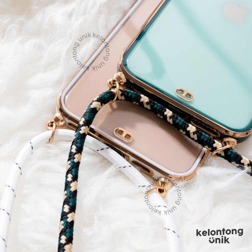(Seri 2) For iPhone - Anti Crack Gold Plating Lanyard Case/ Sling Case Tali