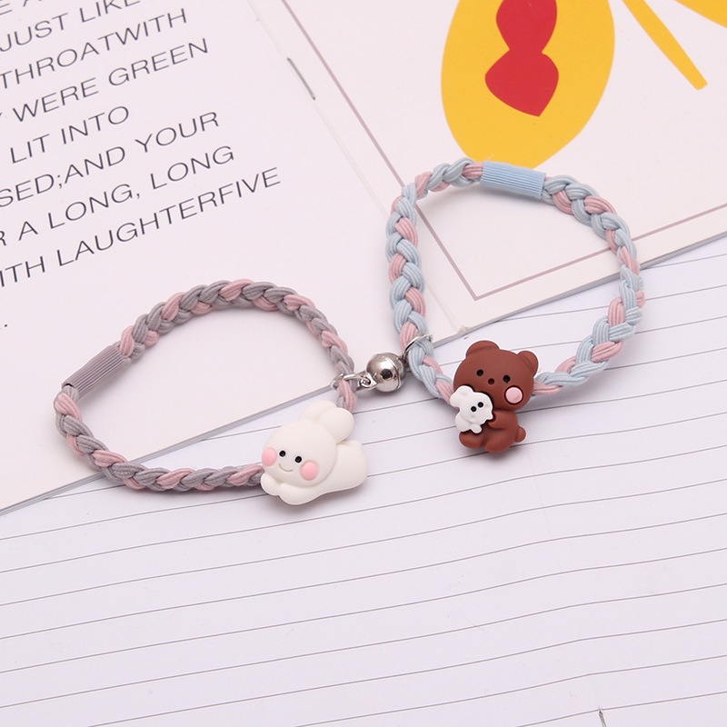Sepasang Gelang couple Magnet Kartun Beruang Kelinci Kepala Tali Anyaman Cowok Cewek fashion Perhiasan Pabrik Grosir