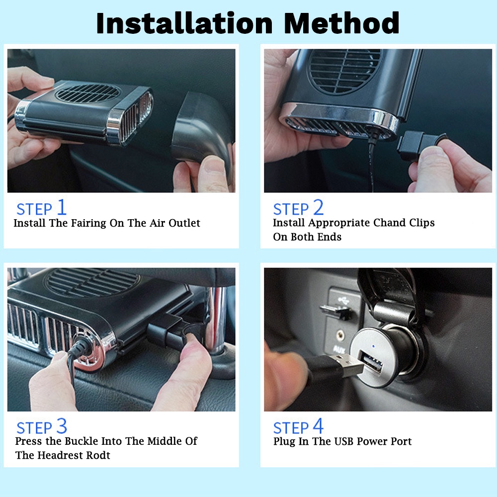 Kipas Angin Mobil Kipas Jok Belakang Penyesuaian 3kecepatan Kipas USB Kipas Pendingin Udara Low Noise Untuk Truk SUV