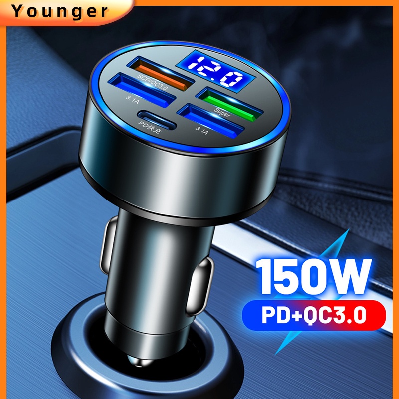 Charger 5port 150W Dengan Tegangan Untuk Tampilan Digital Pengisian Cepat PD+QC3.0 USB c Adaptor Handphone Untuk i-Phone Tipe c Android