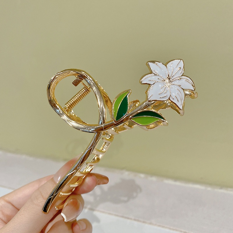 Elegance Lily Flower Hair Grab Clip Female Klip Hiu Rambut Logam Yang Indah