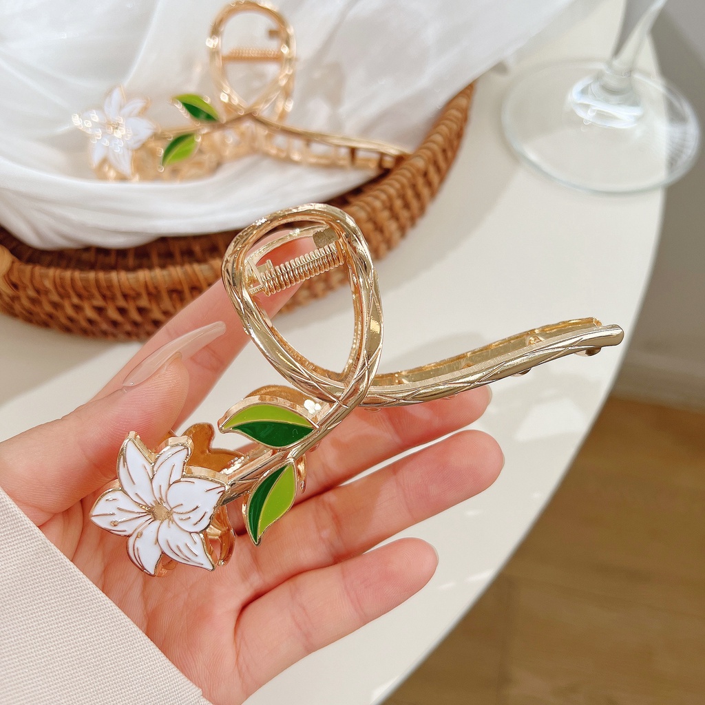 Elegance Lily Flower Hair Grab Clip Female Klip Hiu Rambut Logam Yang Indah