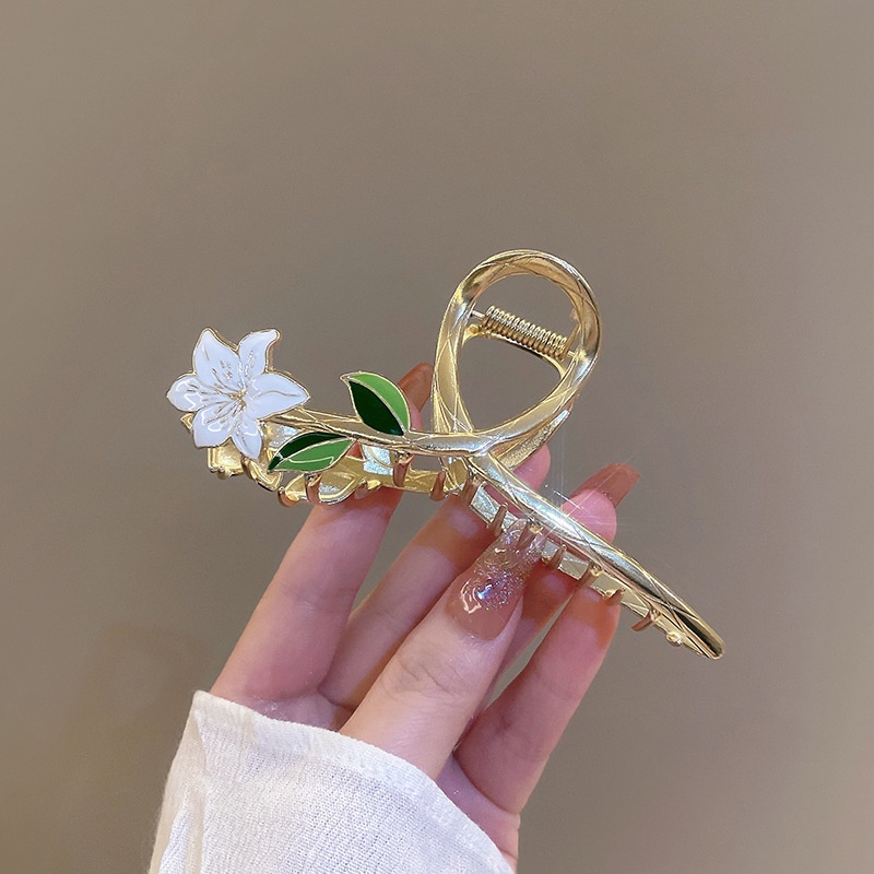 Elegance Lily Flower Hair Grab Clip Female Klip Hiu Rambut Logam Yang Indah