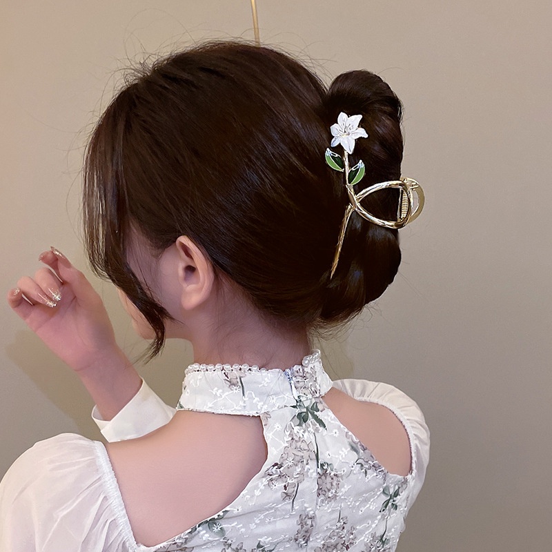 Elegance Lily Flower Hair Grab Clip Female Klip Hiu Rambut Logam Yang Indah