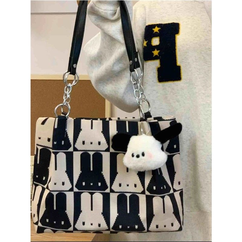 ▩Sera  Cute Bunny Tote Bag 2023 Baru Kapasitas Besar Tas Mahasiswa Komuter Kanvas Tas Bahu