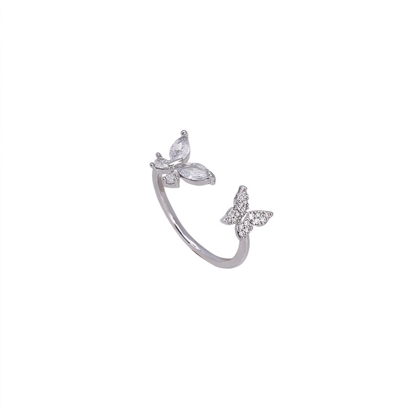 Yeezii Butterfly Open Ring Untuk Wanita Zirkon Silver Rings Perhiasan Fahsion Aksesoris