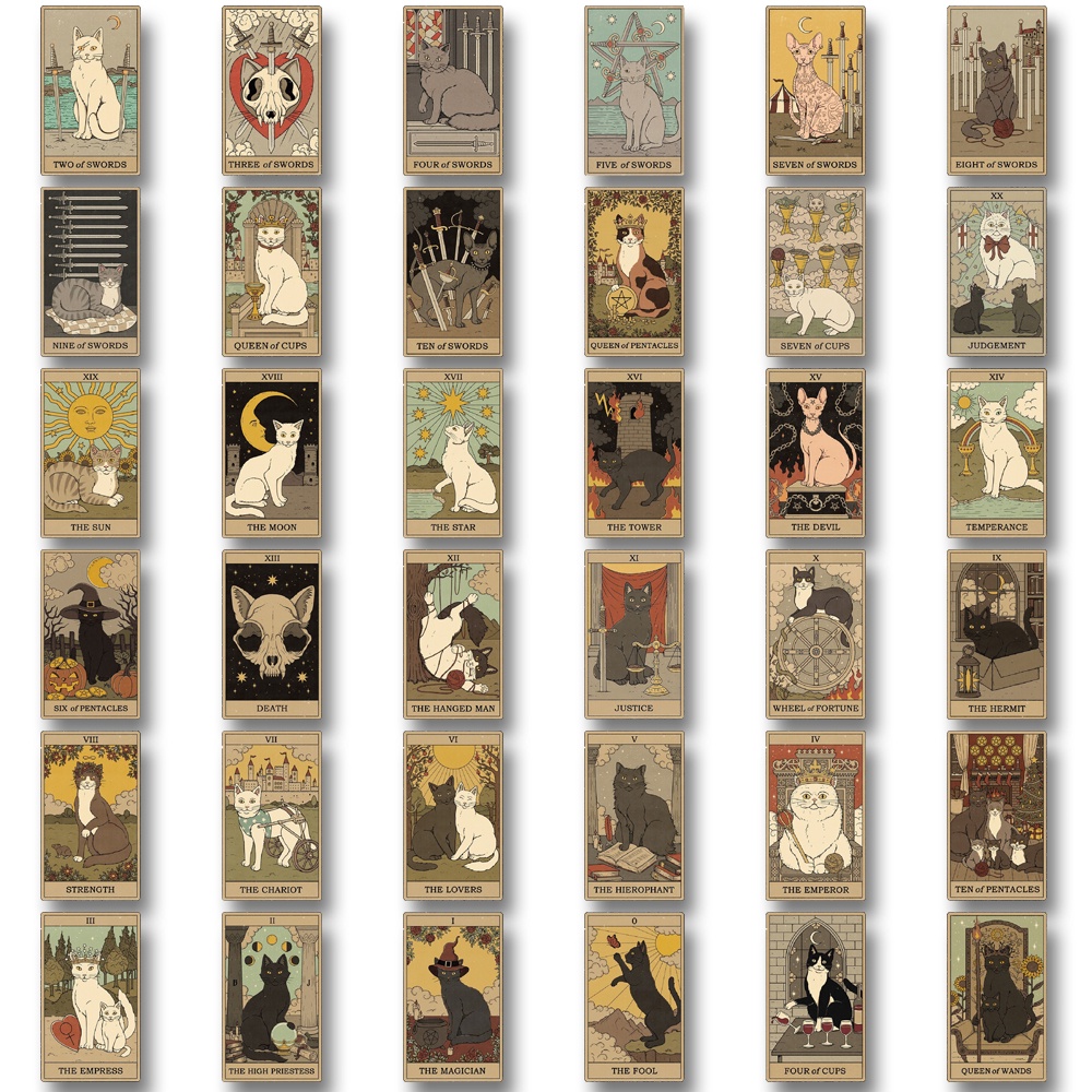 [in Stock] 70pcs Stiker Kartun tarot Kucing laptop Dekorasi Cangkir Air Stiker Tahan Air