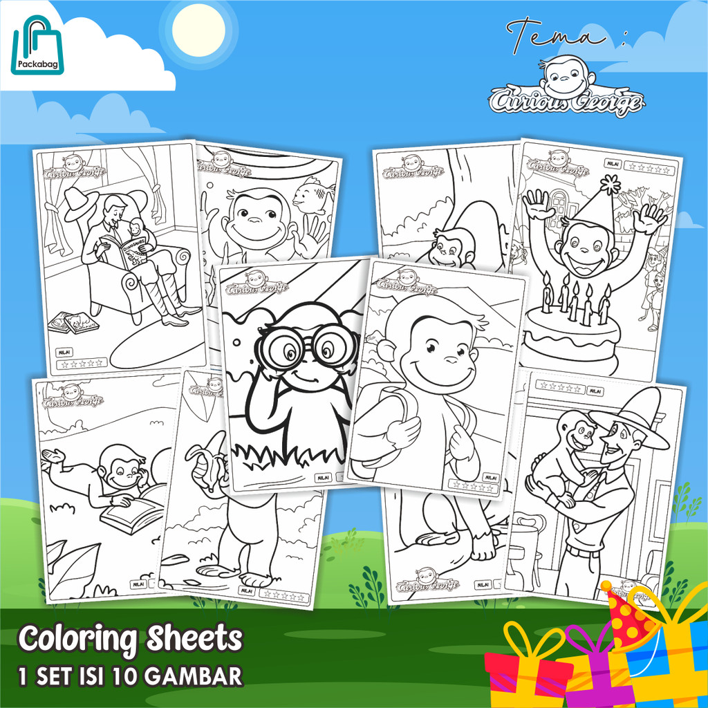 

KERTAS MEWARNAI ANAK UKURAN A4 – 1 PACK ISI 10 LEMBAR – COLORING SHEETS KARTUN EDUKATIF CURIOUS GEORGE