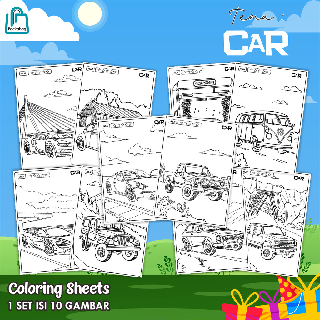 

KERTAS MEWARNAI ANAK UKURAN A5 – 1 PACK ISI 10 LEMBAR – COLORING SHEETS KARTUN EDUKATIF CAR