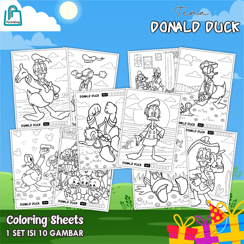 

KERTAS MEWARNAI ANAK UKURAN A4 – 1 PACK ISI 10 LEMBAR – COLORING SHEETS KARTUN EDUKATIF DONALD DUCK