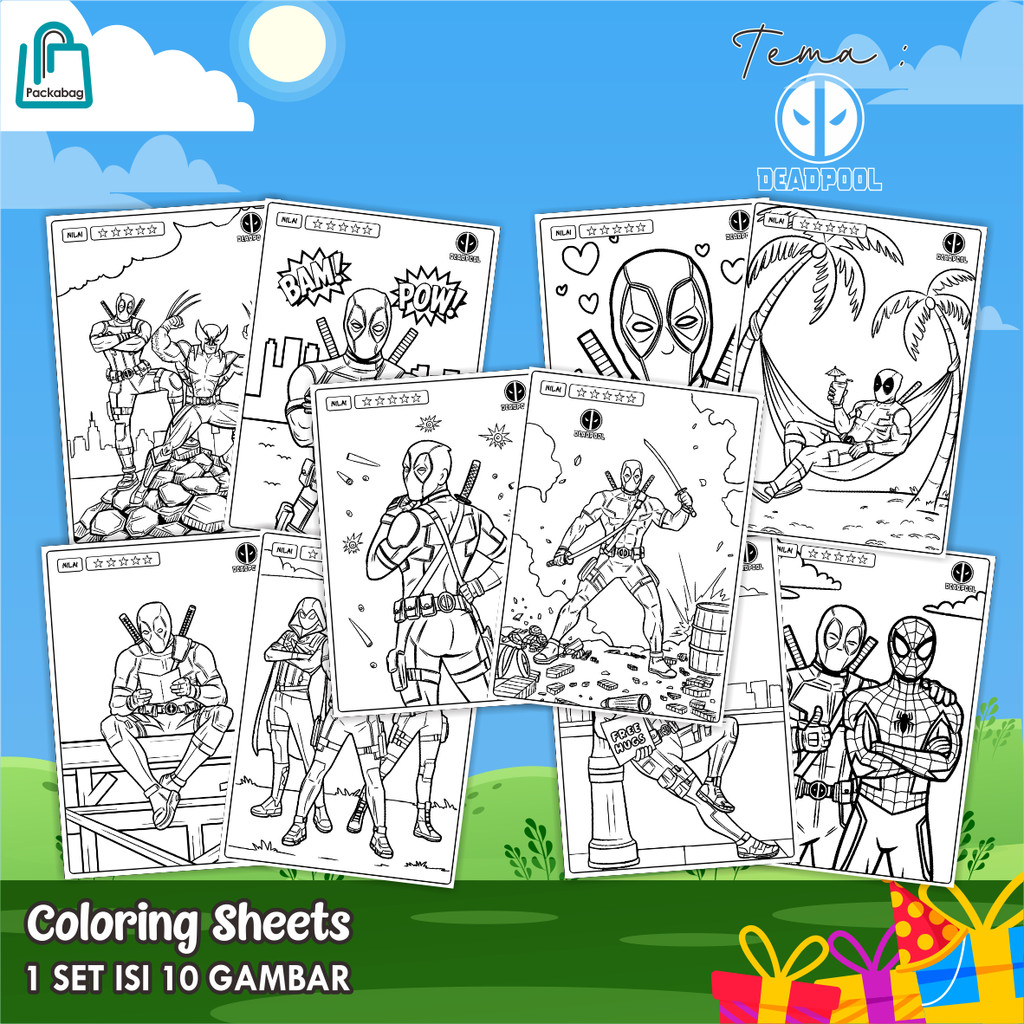 

KERTAS MEWARNAI ANAK A5 MURAH – 1 PACK ISI 10 LEMBAR – COLORING SHEETS KARTUN EDUKATIF DEADPOOL