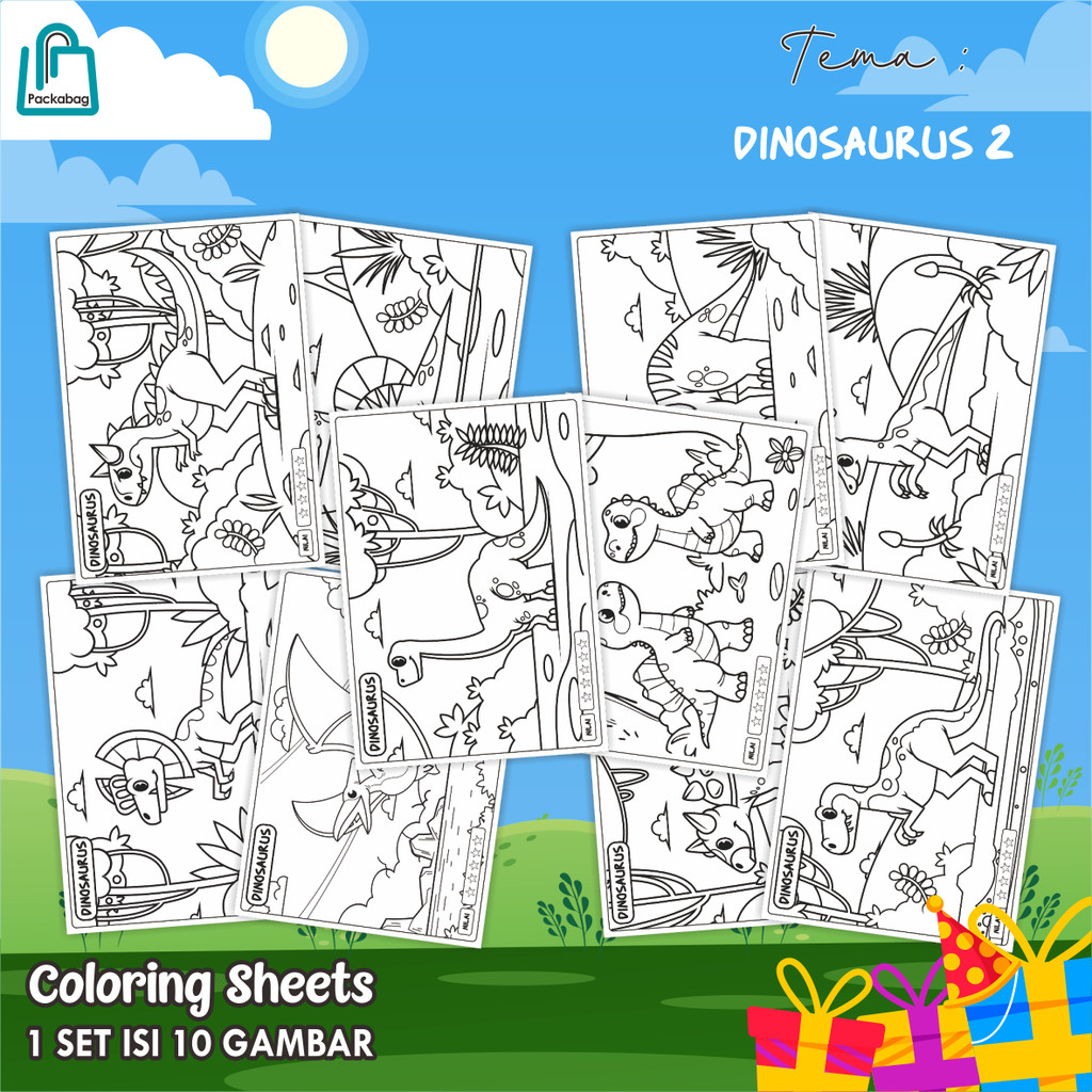 

KERTAS MEWARNAI ANAK UKURAN A4 – 1 PACK ISI 10 LEMBAR – COLORING SHEETS KARTUN EDUKATIF DINOSAURUS 02