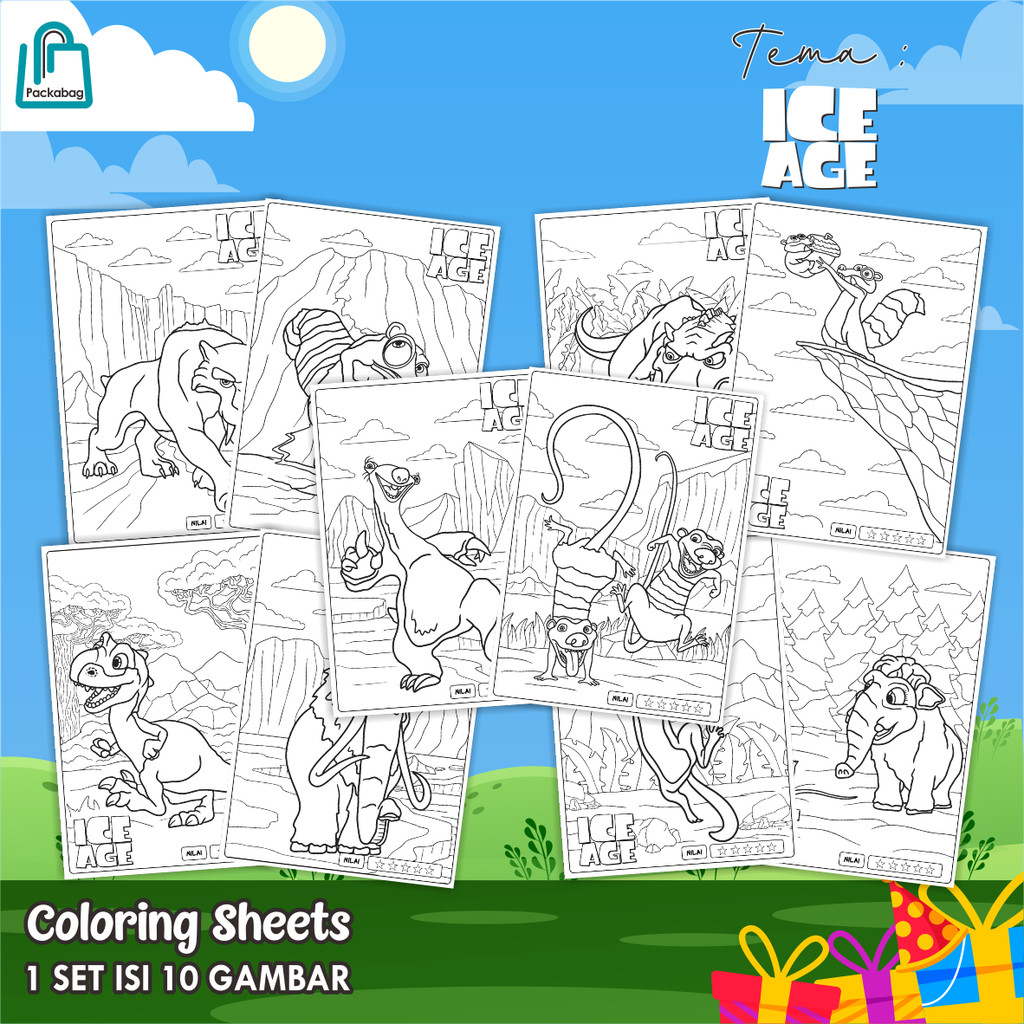 

KERTAS MEWARNAI ANAK UKURAN A4 – 1 PACK ISI 10 LEMBAR – COLORING SHEETS KARTUN EDUKATIF ICE AGE