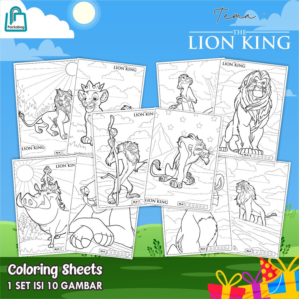 

KERTAS MEWARNAI ANAK UKURAN A4 – PAKET ISI 10 LEMBAR – COLORING SHEETS KARTUN EDUKATIF LION KING