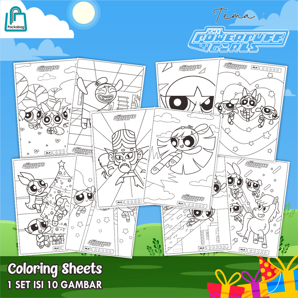 

KERTAS MEWARNAI ANAK UKURAN A4 – PAKET ISI 10 LEMBAR – COLORING SHEETS KARTUN EDUKATIF POWERPUFF GIRLS