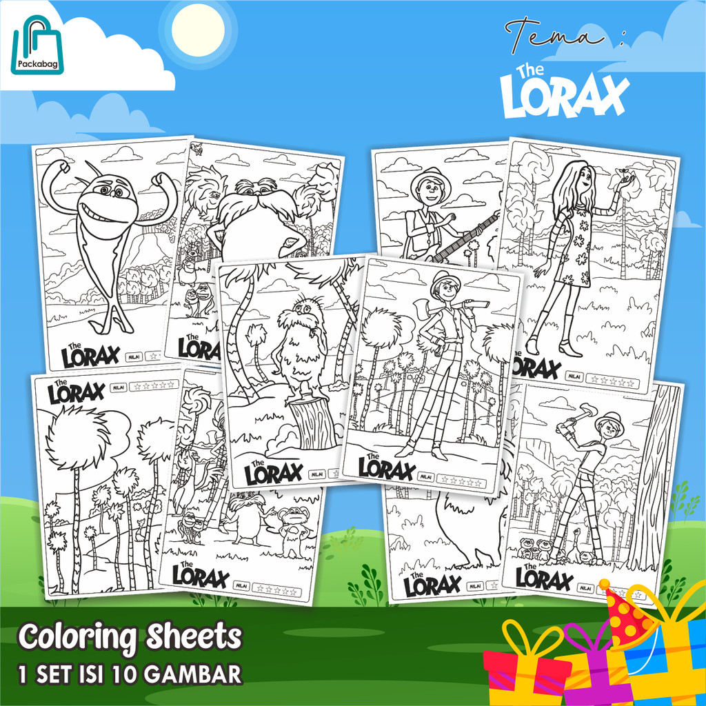 

KERTAS MEWARNAI ANAK UKURAN A4 – PAKET ISI 10 LEMBAR – COLORING SHEETS KARTUN EDUKATIF THE LORAX
