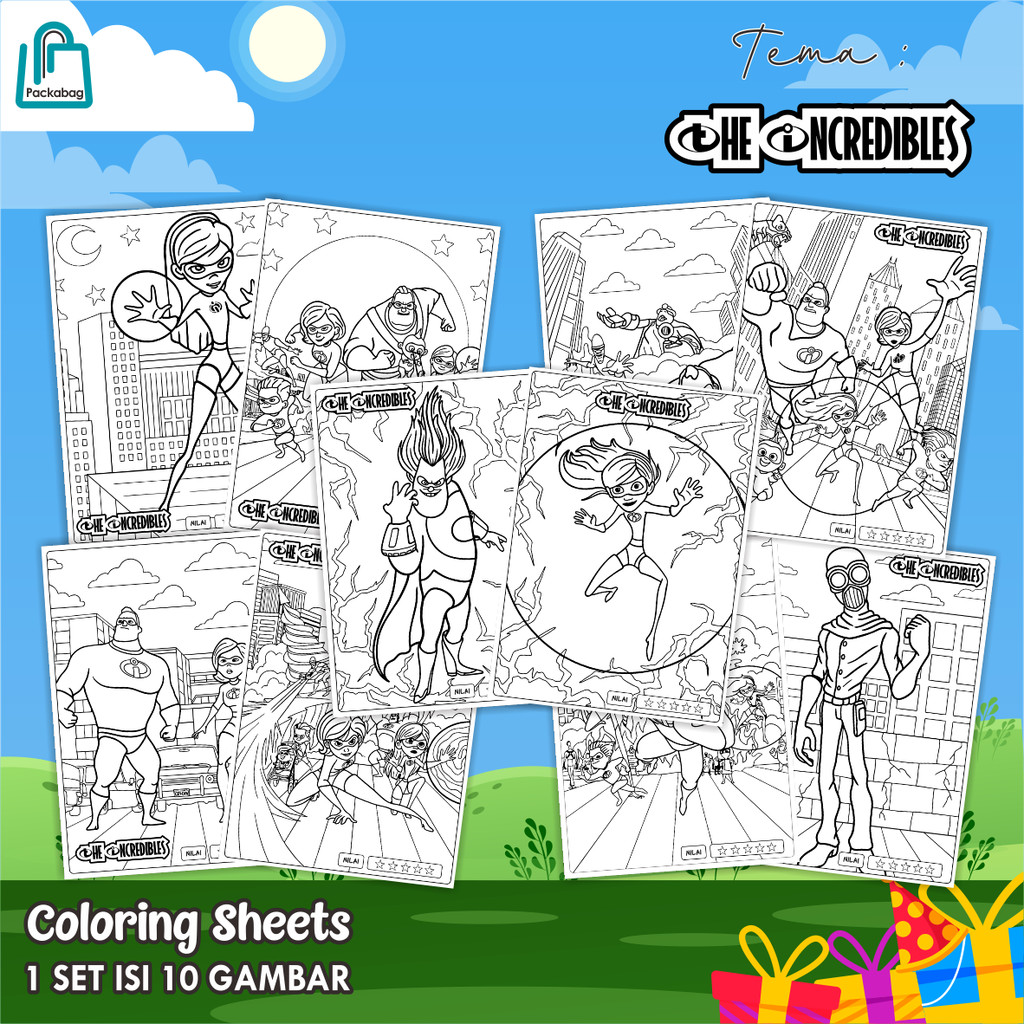 

KERTAS MEWARNAI ANAK UKURAN A4 – PAKET ISI 10 LEMBAR – COLORING SHEETS KARTUN EDUKATIF THE INCREDIBLES