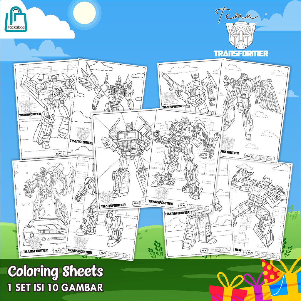 

KERTAS MEWARNAI ANAK UKURAN A4 – PAKET ISI 10 LEMBAR – COLORING SHEETS KARTUN EDUKATIF TRANSFORMER