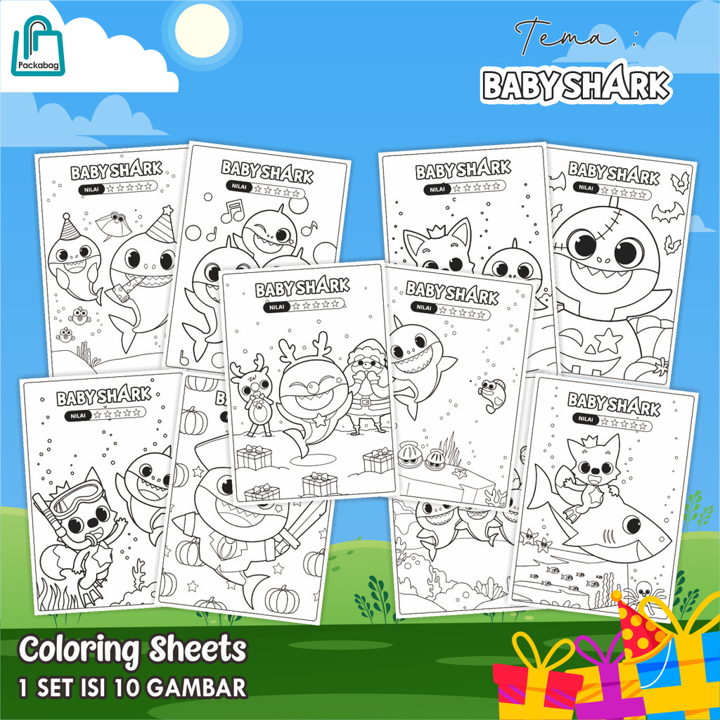 

LEMBAR MEWARNAI ANAK A5 MURAH – 1 PACK 10 LEMBAR – COLORING SHEETS KARTUN EDUKASI BABY SHARK