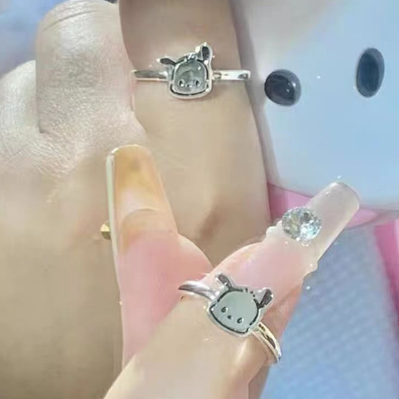 Fashion Kartun Sanrio Wanita Cincin Paduan Pochacco Anjing Pembukaan Adjustable Ring