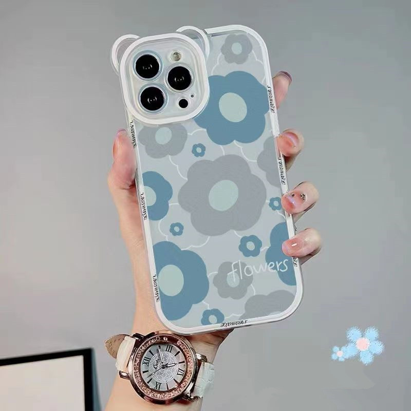 IPHONE Ins Bunga Beruang Lucu Pelindung Kamera Ponsel Bening Case Untuk Iphone14 13 Pro Max11 12 Pro Max X XR XS Max7 8 Plus Lembut Penutup Belakang