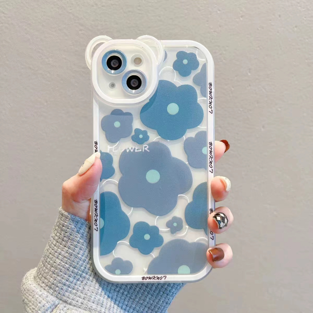 IPHONE Ins Bunga Beruang Lucu Pelindung Kamera Ponsel Bening Case Untuk Iphone14 13 Pro Max11 12 Pro Max X XR XS Max7 8 Plus Lembut Penutup Belakang