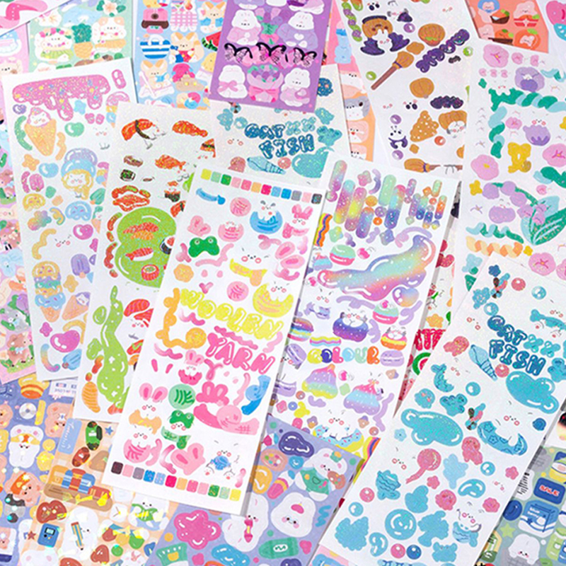 100 Lembar Random Kartun Glitter Stiker Siswa Indah Scrapbook Deco DIY Stikers