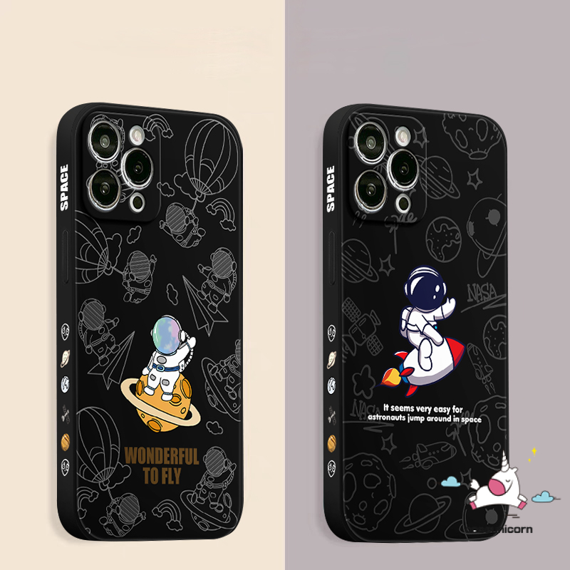 IPHONE Casing Pola Samping Kartun Astronot Ruang Soft Tpu Case Kompatibel Untuk Iphone 11 13 12 14 Pro Max 6 7 8 6S Plus XR X XS Max SE 2020 Trendi Merek NASA Tepi Lurus Lembut Tpu Cover