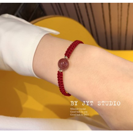 【READY STOCK】Gelang Manik-Manik Kristal Obsidian Strawberry Untuk Wanita