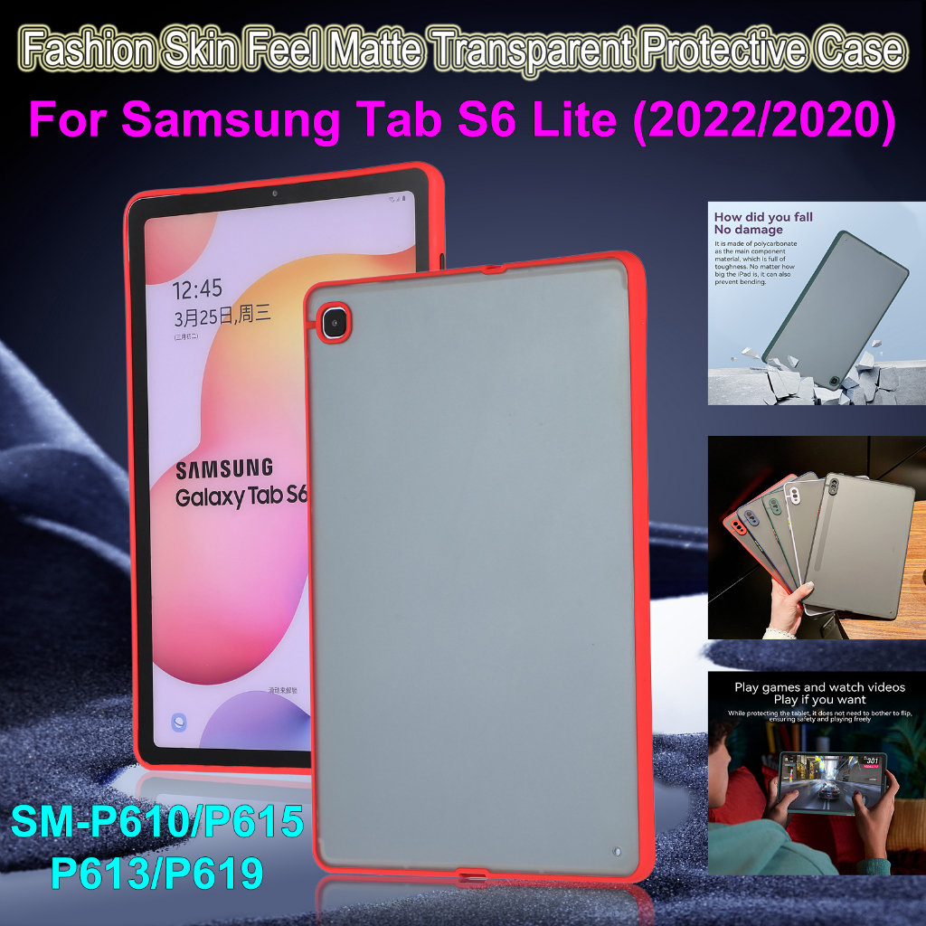 Untuk Samsung Galaxy Tab S6 Lite 2022 2020 10.4 &quot;SM-P613 SM-P619 SM-P610N SM-P615 SM-P610 Fashion Skin Feel Tablet Shockproof Protection Case Bingkai Warna Matte Bening Penutup Belakang