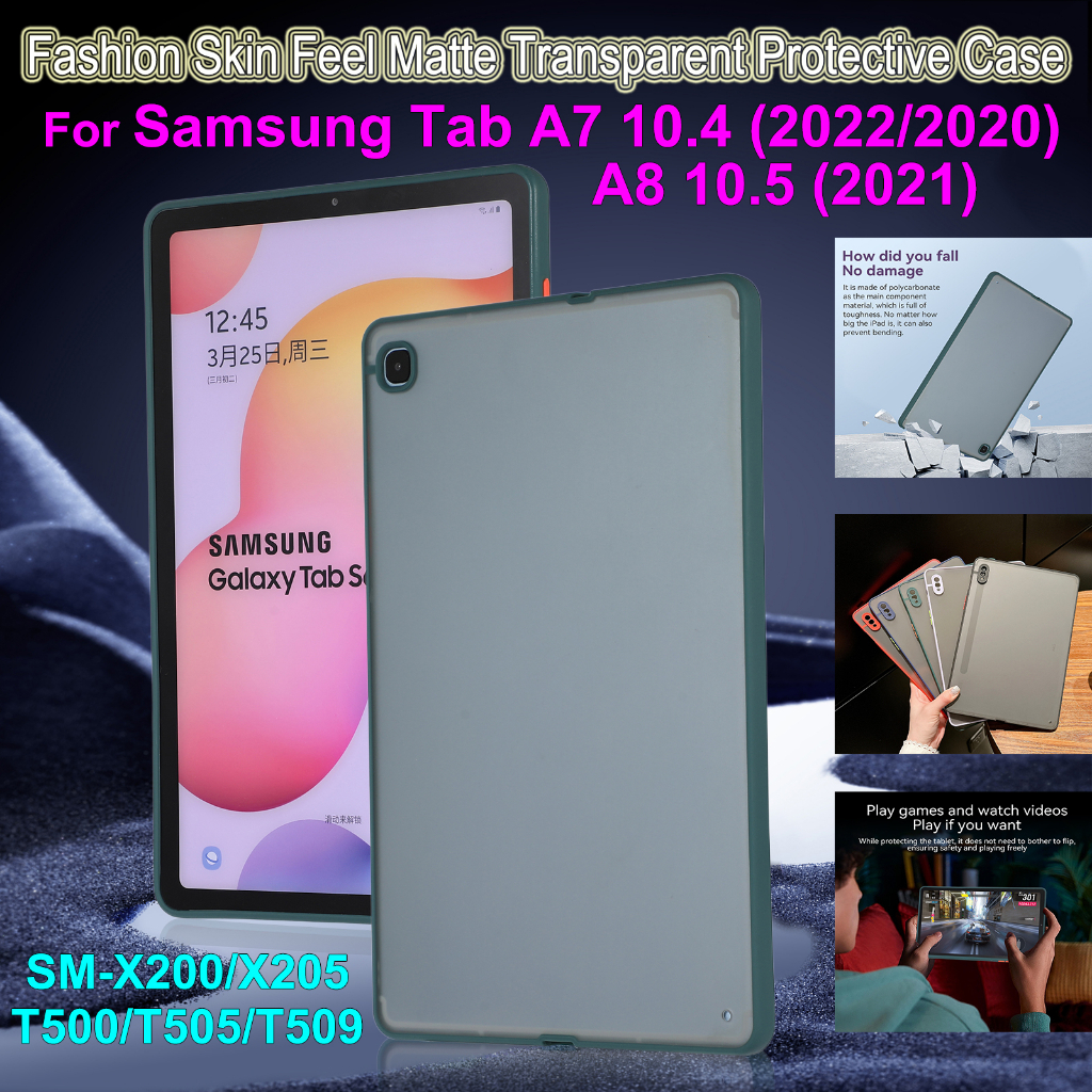 Untuk Samsung Galaxy Tab A7 10.4 (2022/2020) SM-T509 SM-T500 SM-T505 T505N A8 10.5 (2021) SM-X200 SM-X205 Fashion Skin Feel Tablet Protection Case Bingkai Warna Matte Bening Penutup Belakang