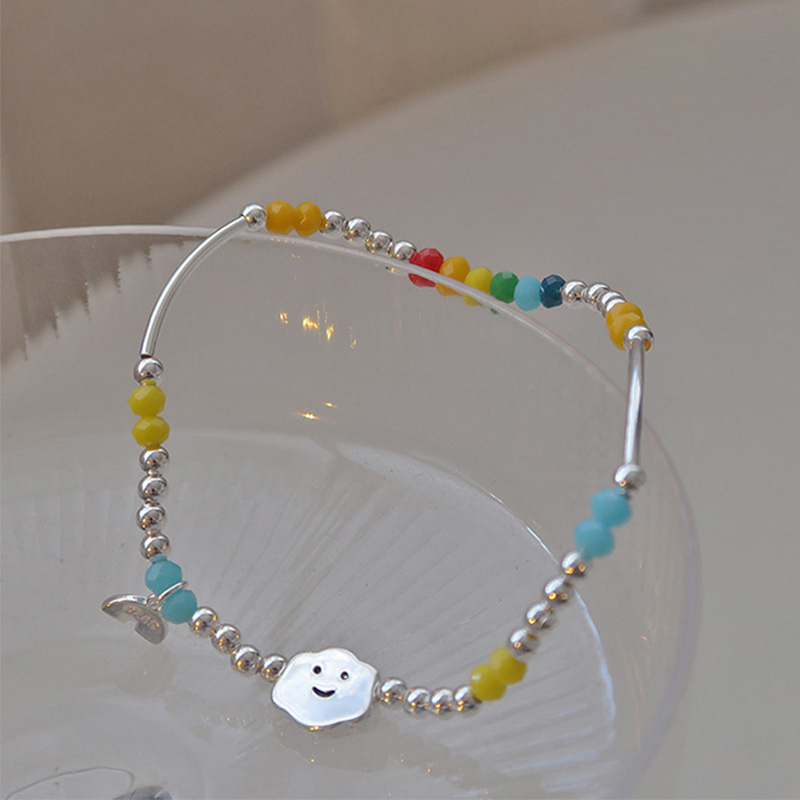 【READY STOCK】Gelang Tangan Wanita Desain Manik Pelangi Awan Smiley Face Multi Warna Hias Beruanghatiawan Smiley