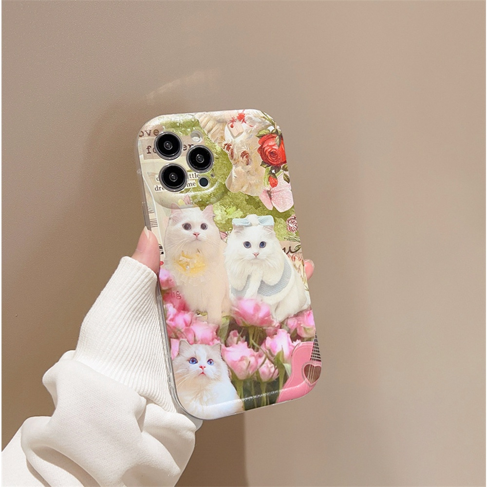 Casing Kucing Lucu Vivo Y02 Y16 Y22 Y35 Y15S Y21S Y33S Y20 Y12A Y12S Y11 Y12 Y17 Y20 Y91 Y95 Y91C S1 Y19 Y30 Y50 Y85 V9 Y66 Y67 Floral Ragdoll Casing Ponsel Silikon Lembut
