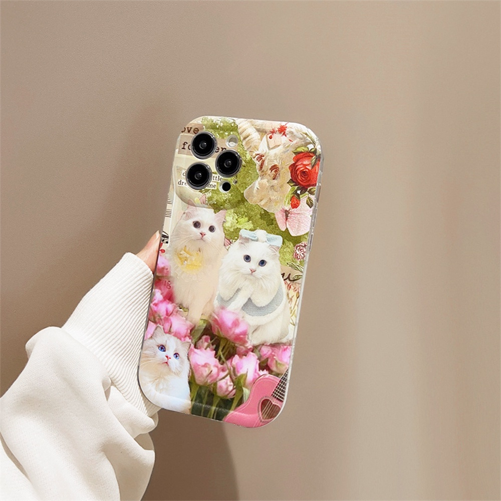 Casing Kucing Lucu Vivo Y02 Y16 Y22 Y35 Y15S Y21S Y33S Y20 Y12A Y12S Y11 Y12 Y17 Y20 Y91 Y95 Y91C S1 Y19 Y30 Y50 Y85 V9 Y66 Y67 Floral Ragdoll Casing Ponsel Silikon Lembut