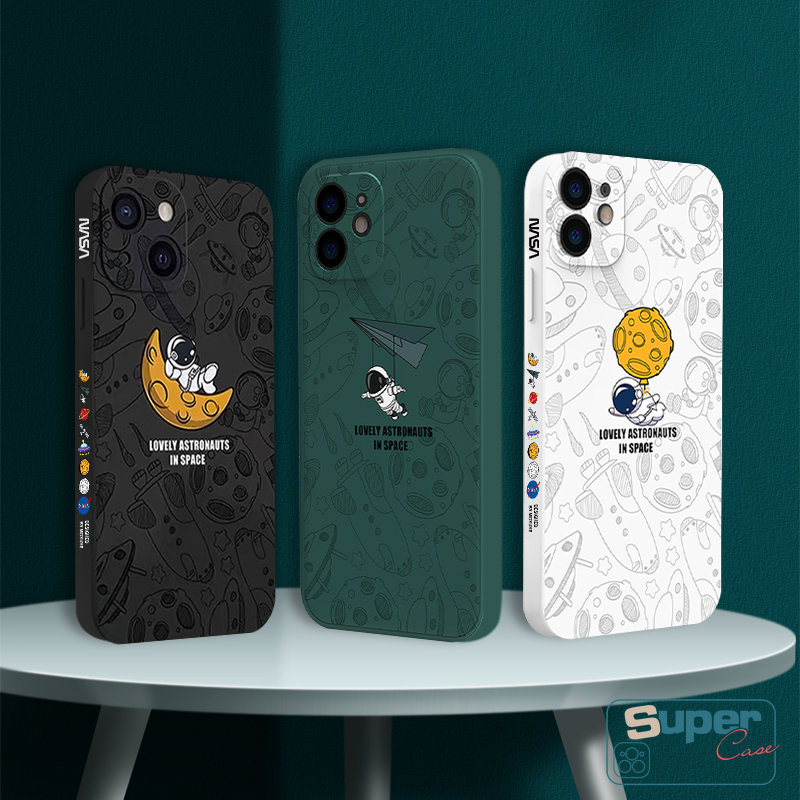 Case Untuk Redmi 12C A1 10A 9 9T 10 9A 10C 9C Note12 10s 11 10 9 8 11s 11Pro+10Pro+9Pro 9s Mi 11 12 Lite 10 POCO M3 M4 M5 X3 NFC Pro Astronot NASA Lucu Soft Cover Motif Samping