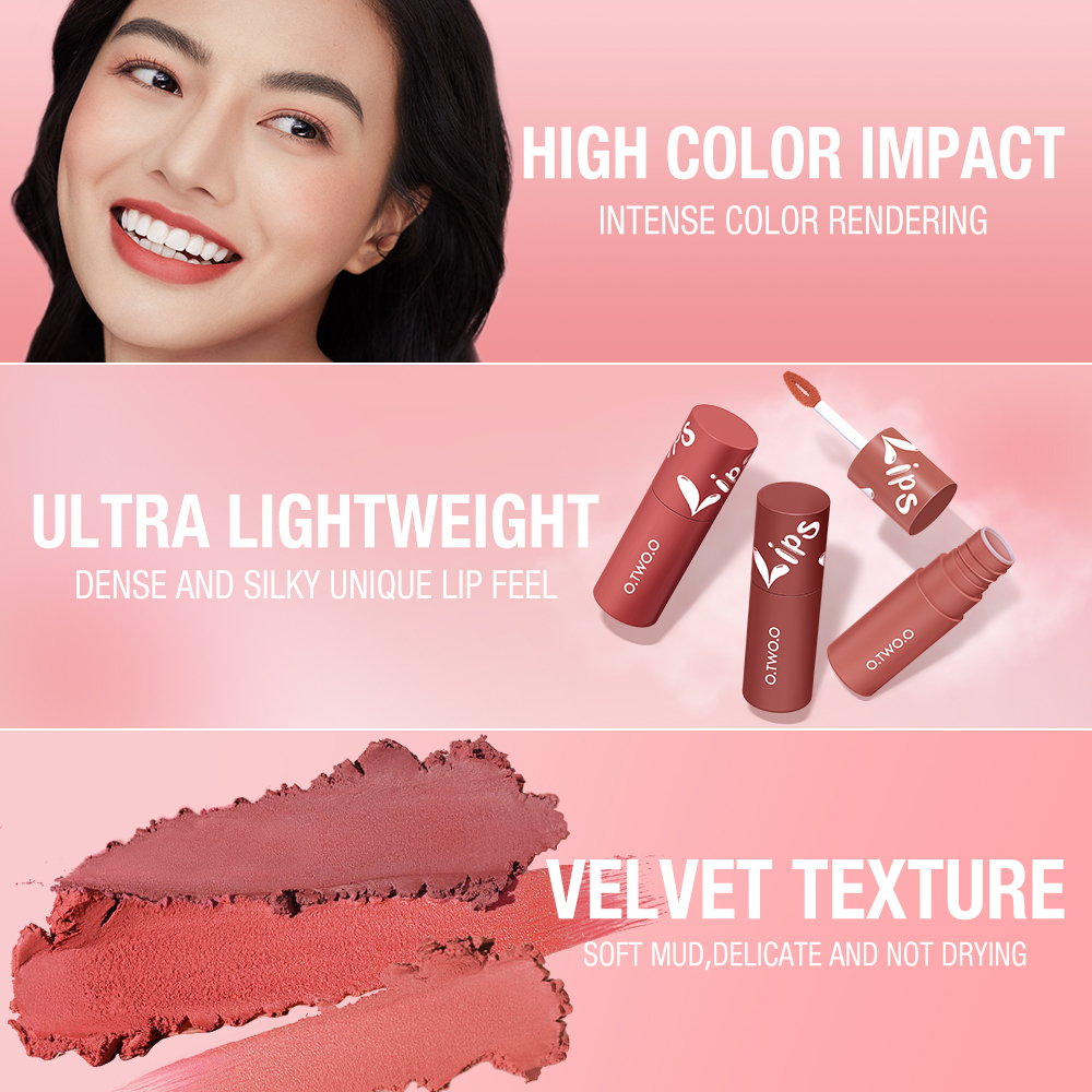 O.TWO.O Velvet Matte Liptint Lip &amp; Cheek Mud Dual-use Lip Clay High Pigmented Long Lasting Not Dry Concealing Lip Lines Liquid Lipstick