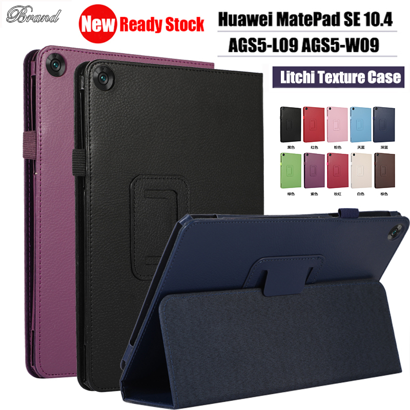 Untuk Huawei MatePad 10.4 SE (2022) AGS5-L09 AGS5-W09 Mate Pad SE 10.4-inci Fashion Klasik Litchi Tekstur PU Leather Casing Perlindungan Penuh Tablet Cover Flip Stand Case SE SE