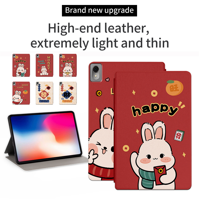 Untuk Huawei Matepad11.0 inch (2023) DBR-W10 DBR-W00 11.0 inch Fashion Tablet Case NewYear Festival Pola Kelinci Lucu Flip Stand Casing PU Leather Cover Pelindung