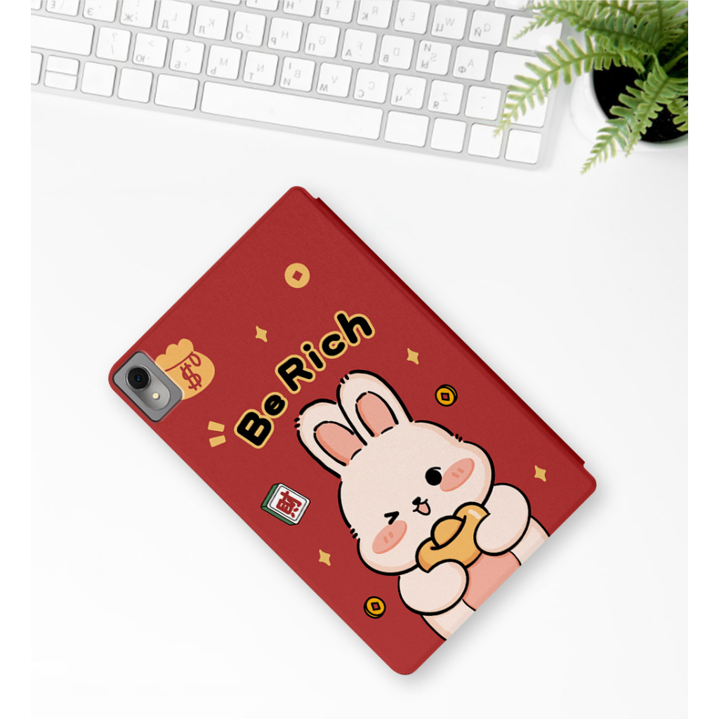 Untuk Huawei Matepad11.0 inch (2023) DBR-W10 DBR-W00 11.0 inch Fashion Tablet Case NewYear Festival Pola Kelinci Lucu Flip Stand Casing PU Leather Cover Pelindung