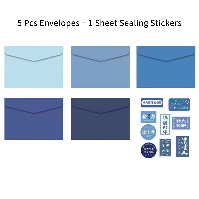 6pcs Set Amplop Warna Murni Sederhana Dengan Stiker Segel Amplop Warna-Warni Romantis