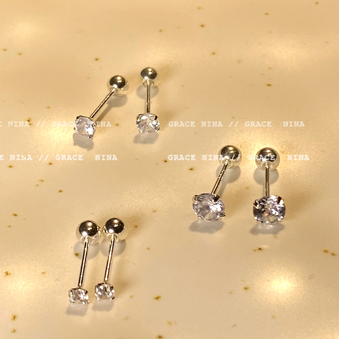 3/4mm Anting Sekrup Zircon S925 Sterling Silver Earrings Ear Studs Untuk Pakaian Sehari-Hari