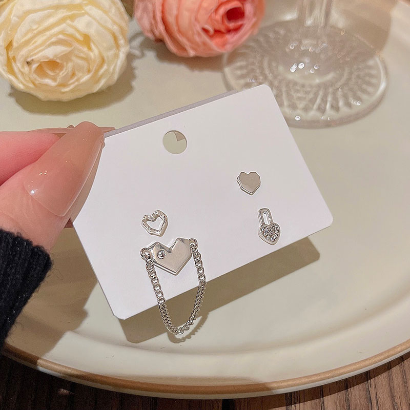 925jarum Perak Sederhana Indah Hati Anting Set Wanita Fashion Stud Earrings