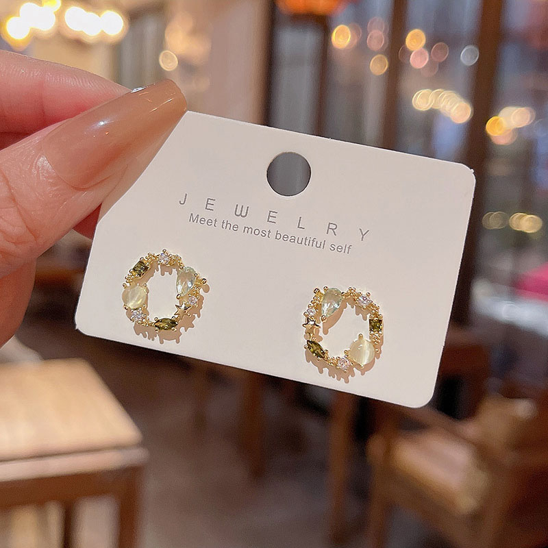 Supre Anting Tusuk Jarum Perak925 Lucu Mewah Opal Round Ear Studs