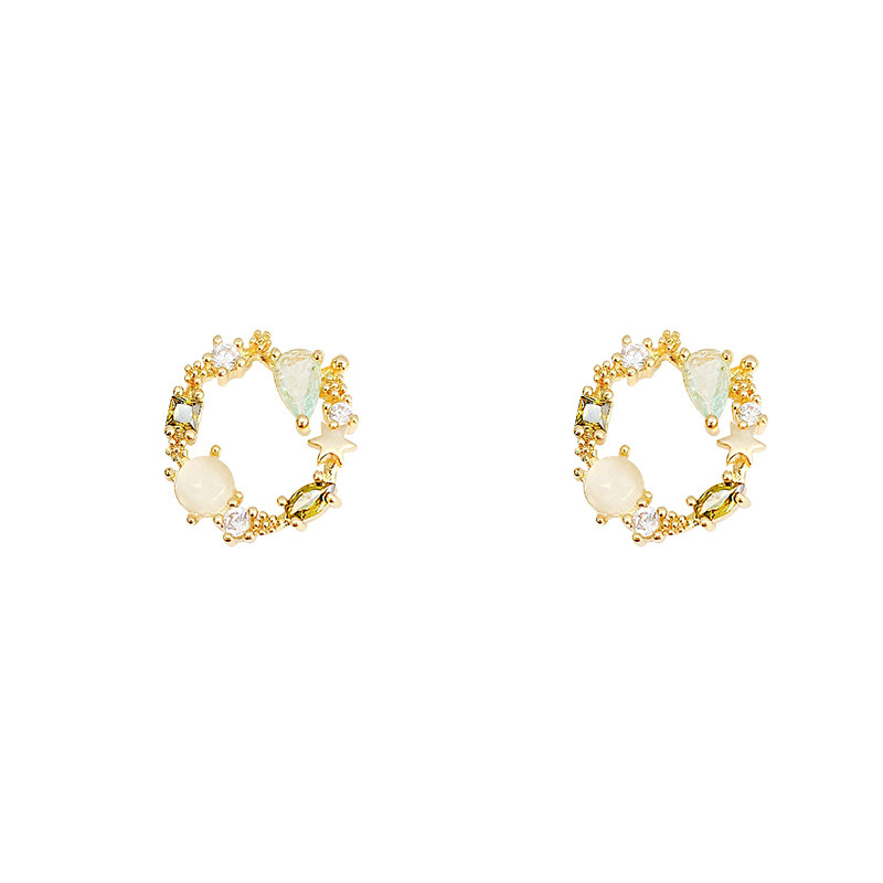 Supre Anting Tusuk Jarum Perak925 Lucu Mewah Opal Round Ear Studs