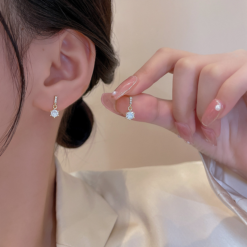 925jarum Perak Sederhana Kecil Zirkon Anting Perempuan Lucu Geometris Anting-Anting