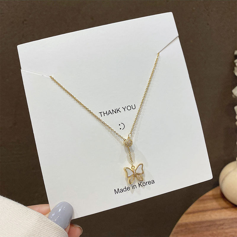 Kalung Baja Titanium Liontin Kupu-Kupu Super Manis Fashion Wanita Zirkon Choker Necklaces