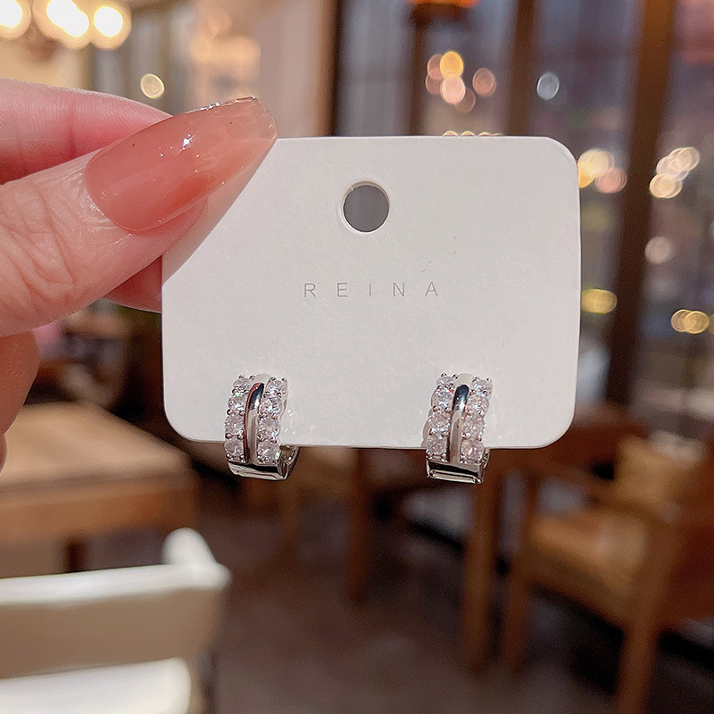 925jarum Perak Zirkon Halus Gesper Telinga Ear Studs Wanita Fashion C-shaped Earring