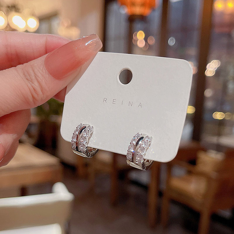 925jarum Perak Zirkon Halus Gesper Telinga Ear Studs Wanita Fashion C-shaped Earring